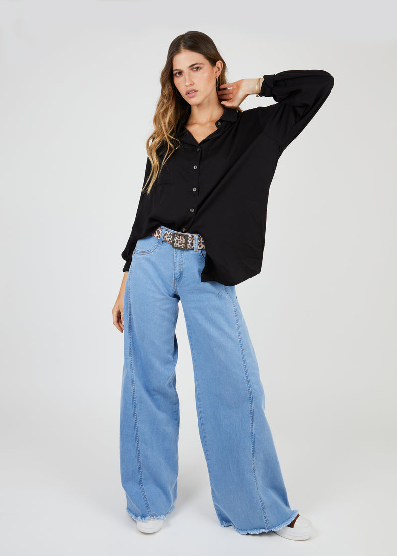 JEANS ANNA F Tiro Alto celeste