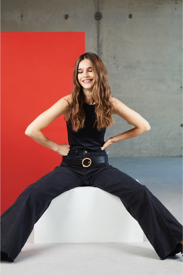 JEANS ANNA F Tiro Alto negro